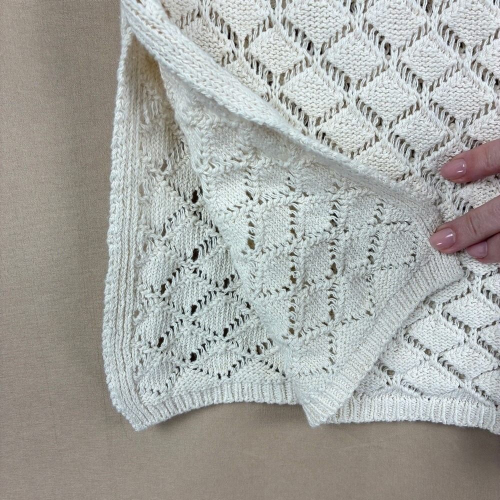 Cream Crochet Knit Halter Slip Sweater Dress S Boho Cottagecore Coastal Beach - Picture 8 of 13